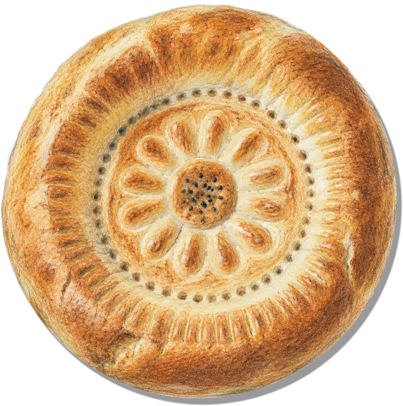 A round of Tajik non bread stamped at its centre with a chekich